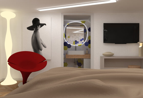 Camera letto soppalcata AV zoom verso lavabo