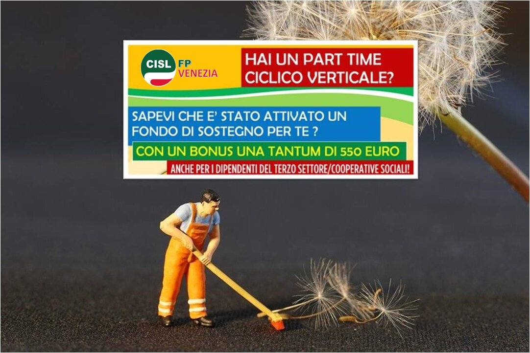 CISL FP Venezia. Terzo Settore. Bonus una tantum part time ciclico verticale.