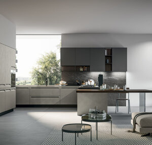 Cucina Tekna con Tavolo Penisola e Gamba in Vetro