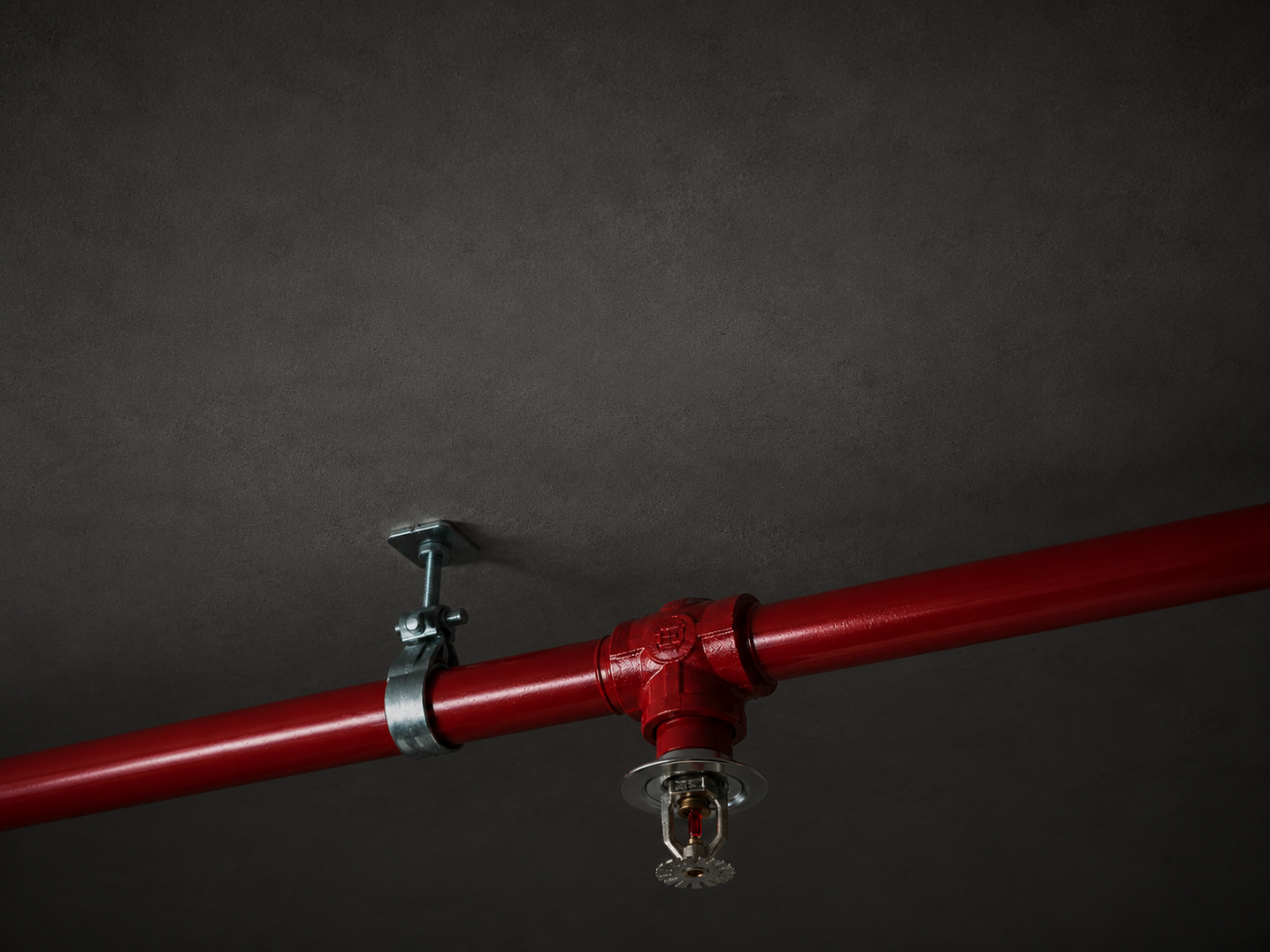 Impianto sprinkler staffato a solaio con ugello di erogazione
