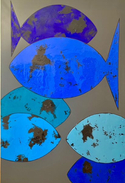 pesci blu, acrilico e resina, 150x100.jpeg