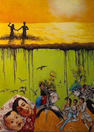 androide tra edipo e telemaco, olio su tela, 100 x 70 cm, 2024.jpeg