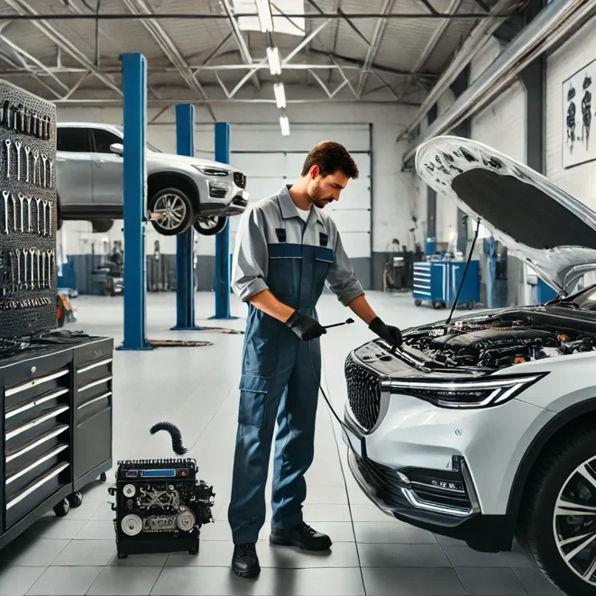 dall·e 2025-02-04 12.22.33 - a professional auto repair shop scene. a mechanic in a clean uniform is working on a car engine with modern tools. the garage is well-lit and organize dall·e 2025-02-04 12.22.33 - a professional auto repair shop scene. a mechanic in a clean uniform is working on a car engine with modern tools. the garage is well-lit and organize