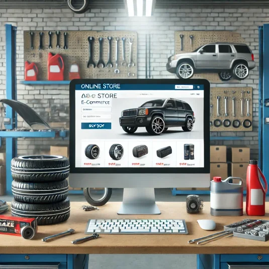 dall·e 2025-02-04 13.22.30 - a realistic image of an auto repair shop e-commerce setting. the scene includes a computer screen displaying an online store selling car parts like ti dall·e 2025-02-04 13.22.30 - a realistic image of an auto repair shop e-commerce setting. the scene includes a computer screen displaying an online store selling car parts like ti