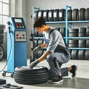 dall·e 2025-02-04 13.32.37 - a professional tire service shop scene. a mechanic in a clean uniform is changing a car tire using specialized equipment. the background features neat dall·e 2025-02-04 13.32.37 - a professional tire service shop scene. a mechanic in a clean uniform is changing a car tire using specialized equipment. the background features neat