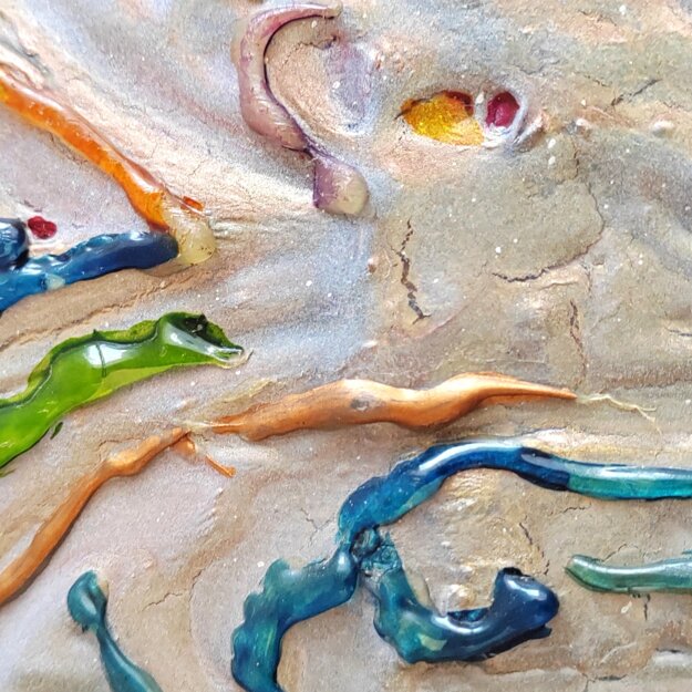 Particolari di quadri astratti dai colori solari , luminosi ed eterei. Pittura in rilievo. Particolari di quadri astratti dai colori solari , luminosi ed eterei. Pittura in rilievo.