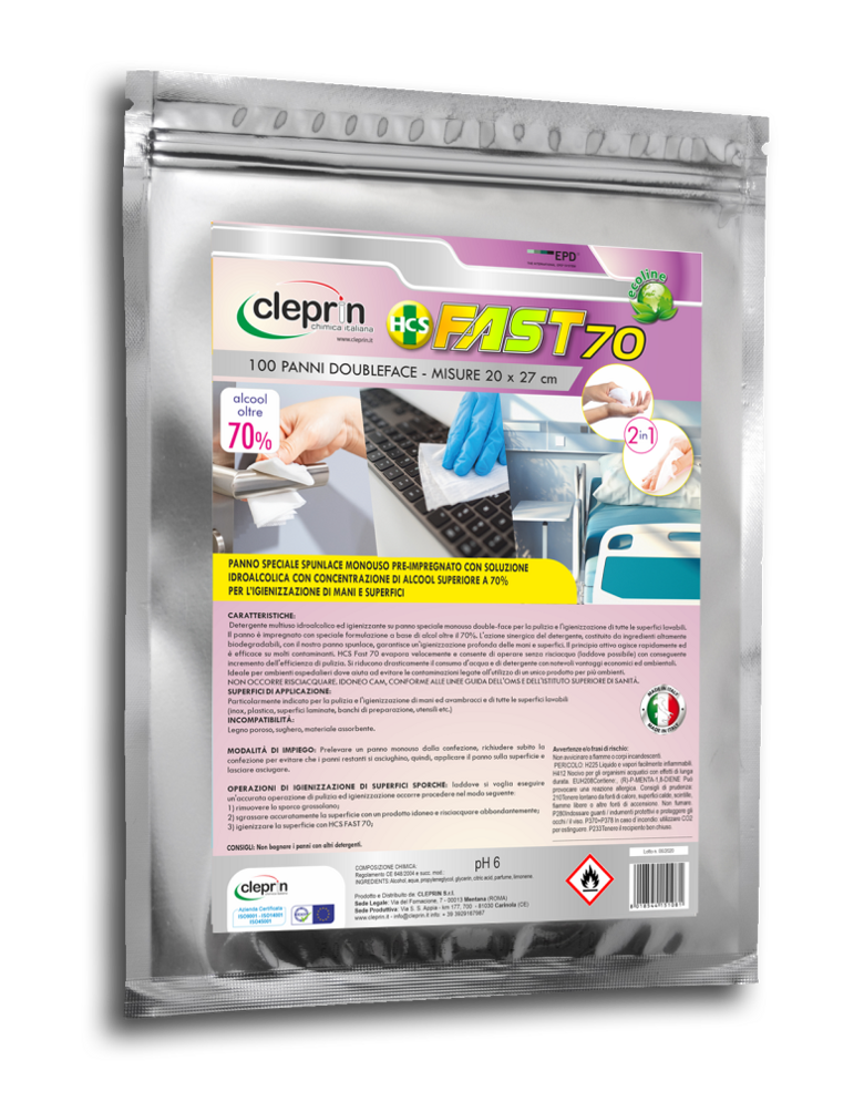 Detergente igienizzante su speciale panno spunlace monouso Detergente igienizzante su speciale panno spunlace monouso