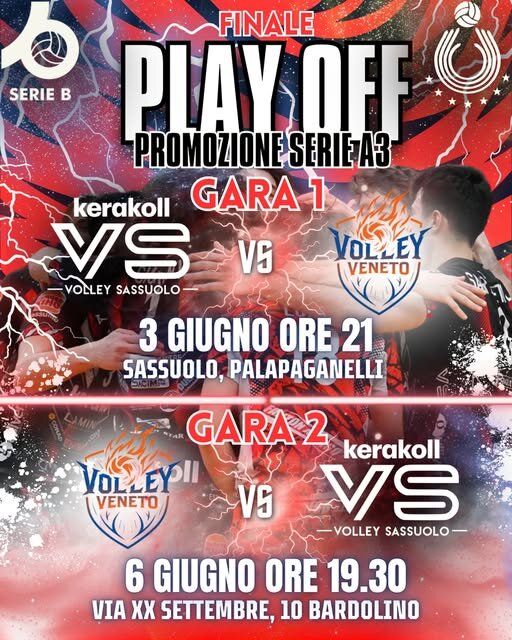 KERAKOLL SASSUOLO MERCOLEDì 3-6-26 ALLE 21:00 PALAPAGANELLI SI GIOCA LA PRIMA GARA PER LA PROMOZIONE IN A3 KERAKOLL SASSUOLO MERCOLEDì 3-6-26 ALLE 21:00 PALAPAGANELLI SI GIOCA LA PRIMA GARA PER LA PROMOZIONE IN A3
