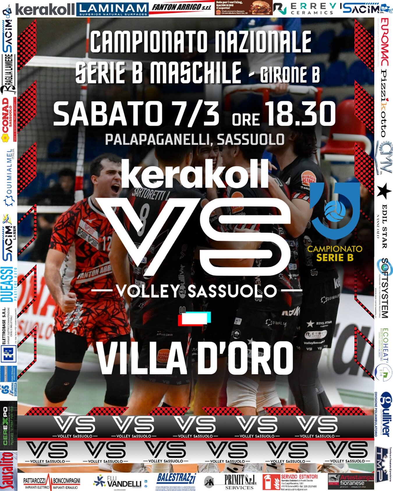 KERAKOLL SASSUOLO incontra la Villa D'Oro al Palapaganelli sabato 7 marzo ore 18:30