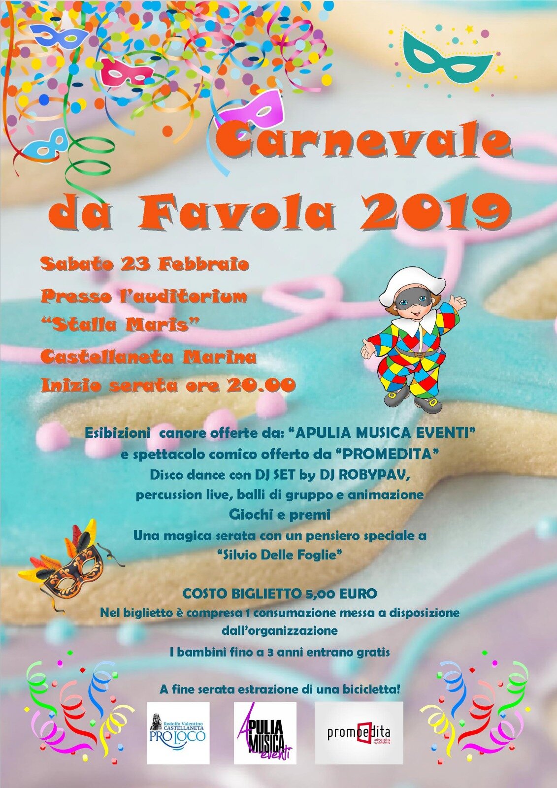 23 febbraio: a Castellaneta Marina "Carnevale da Favola 2019" con Apulia Musica ed Eventi