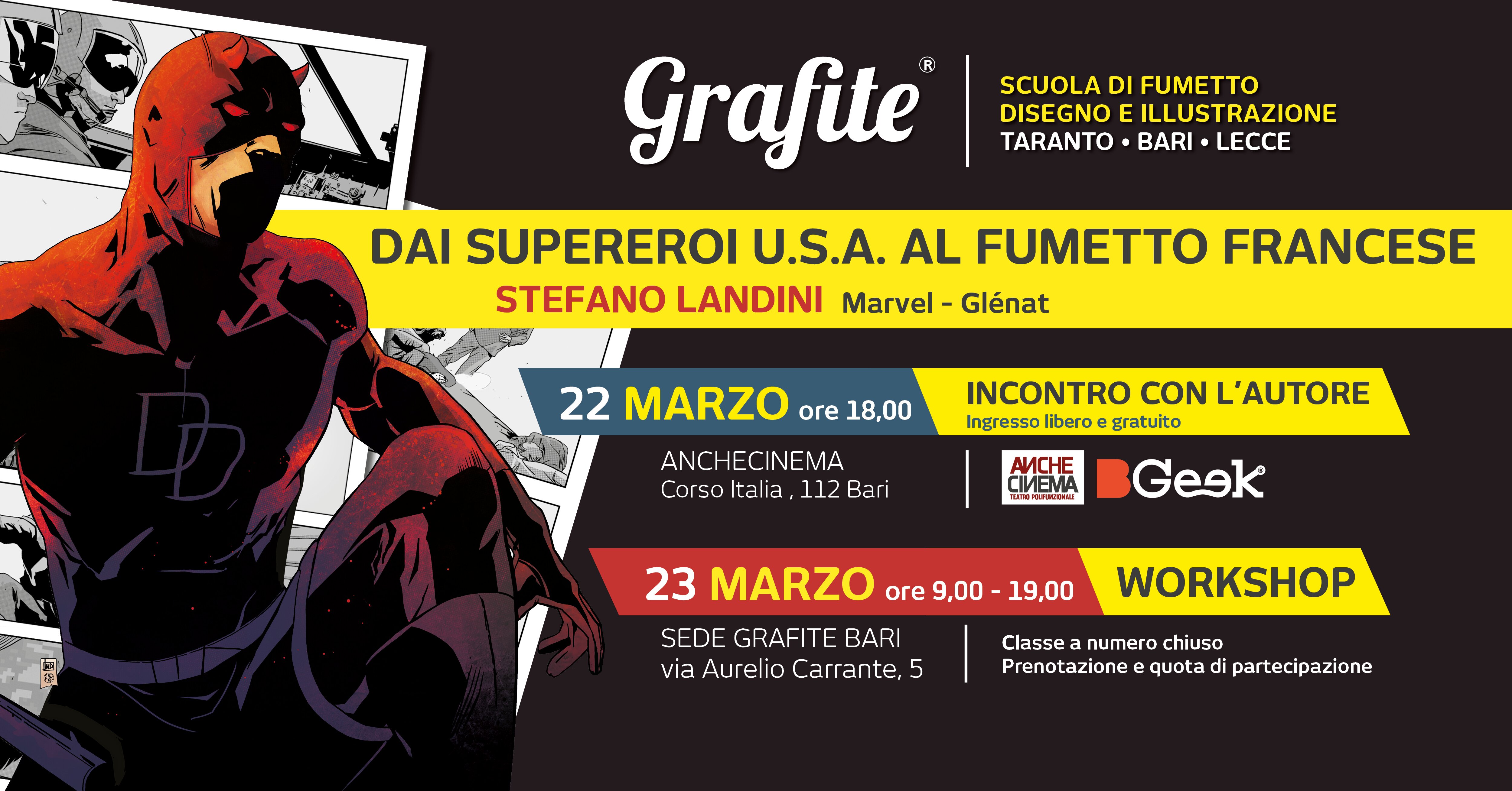 A Bari Stefano Landini, fumettista Marvel, Dc Comics, Glènat, Disney, e Sergio Bonelli. La due giorni, 22-23 Marzo, è targata Grafite