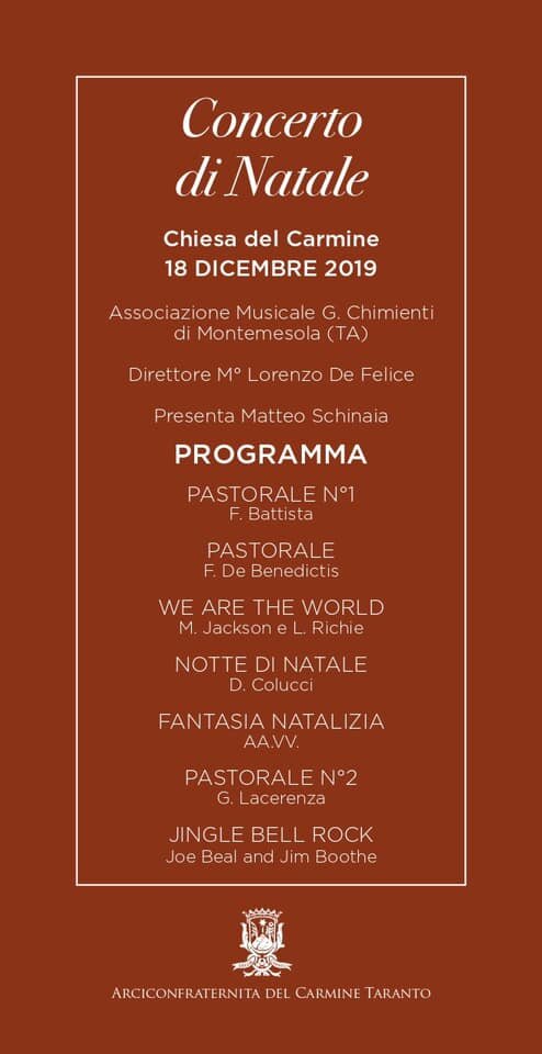 Questa sera concerto di Natale alla Chiesa del Carmine