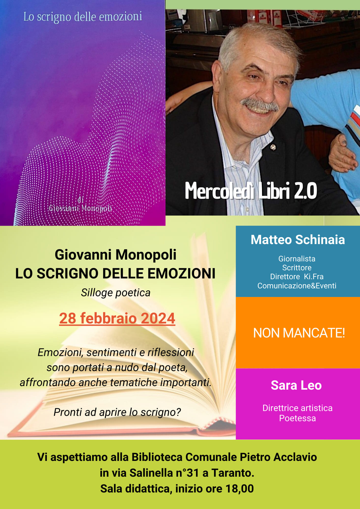 Mercoledì Libri 2.0 presenta "Uno scrigno di emozioni" di Giovanni Monopoli Mercoledì Libri 2.0 presenta "Uno scrigno di emozioni" di Giovanni Monopoli