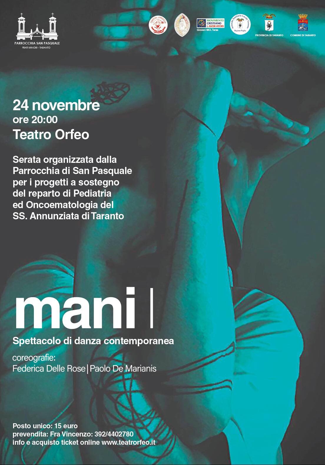 Il 24 novembre lo spettacolo di danza "Mani" al Cinema Teatro Orfeo Il 24 novembre lo spettacolo di danza "Mani" al Cinema Teatro Orfeo
