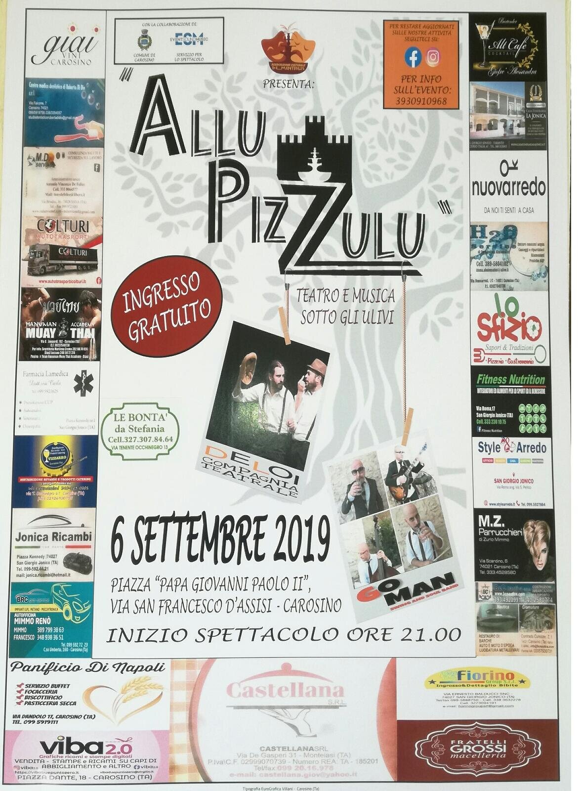 6 settembre: "Allu pizzulu" - teatro e musica sotto gli ulivi a Carosino