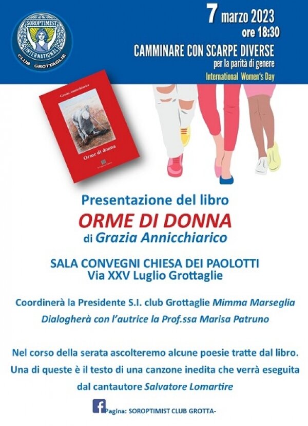 Soroptimist Club Grottaglie presenta il libro "Orme di donna" di Grazia Annicchiarico per commemorare la festa della donna