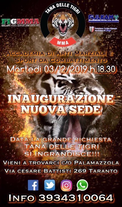 Tana delle Tigri MMA si sposta al PalaMazzola e sarà la prima società tarantina a partecipare ai campionati FIGMMA
