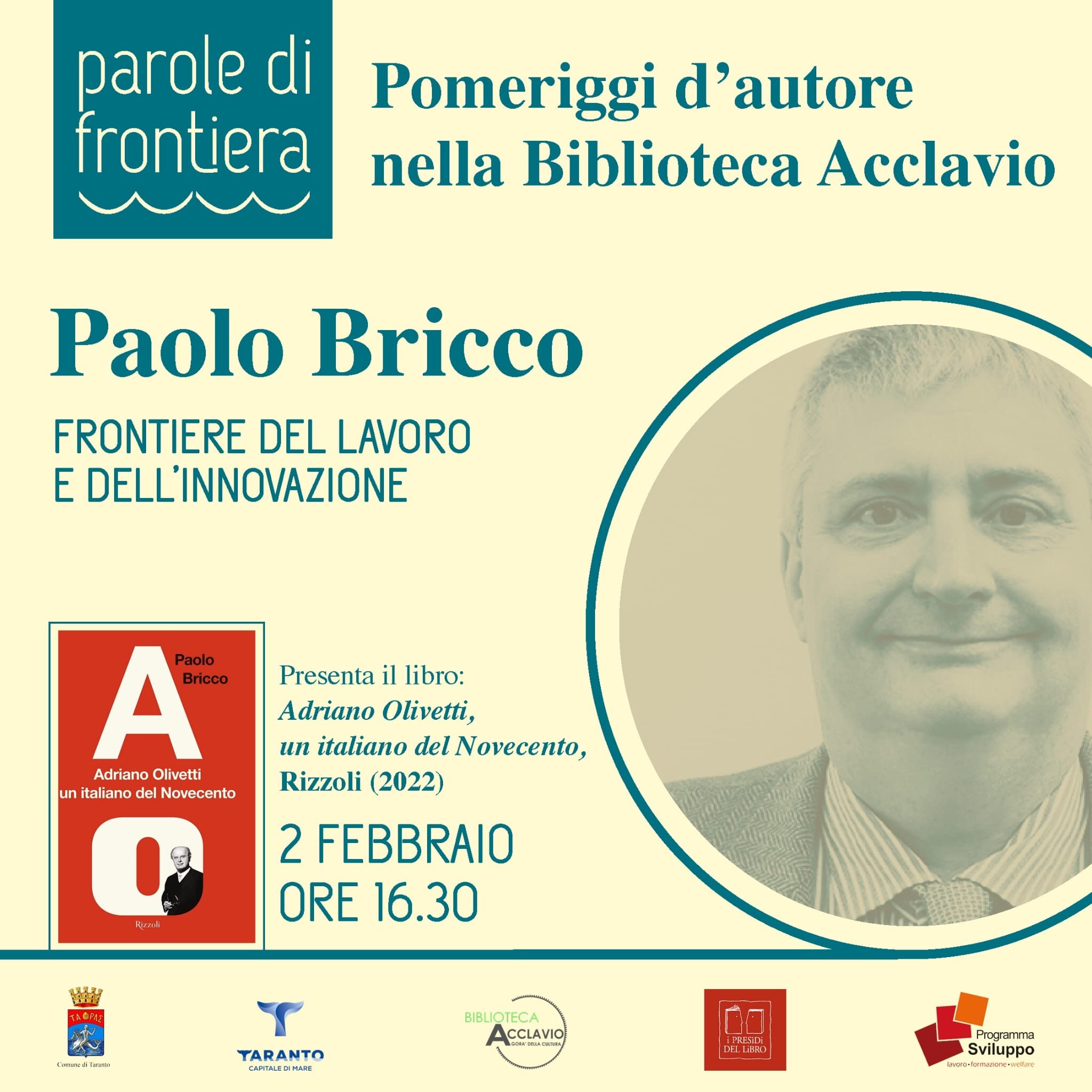 Taranto, Paolo Bricco presenta il suo libro: “A O Adriano Olivetti un italiano del Novecento”