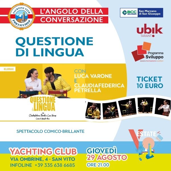 Torna il teatro allo Yachting Club. Giovedì sera va in scena “Questione di Lingua”