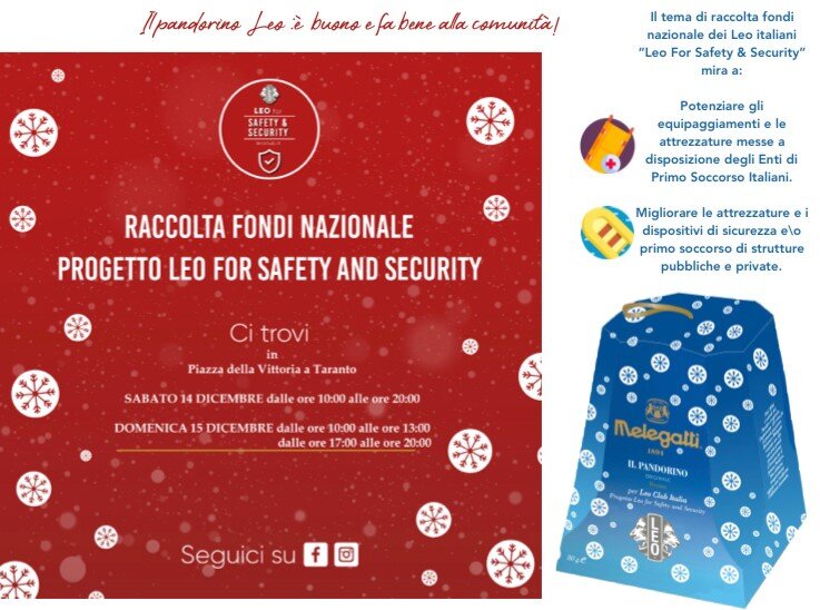 Sabato 14 e domenica 15 dicembre raccolta fondi nazionale Progetto Leo for Safety and Security