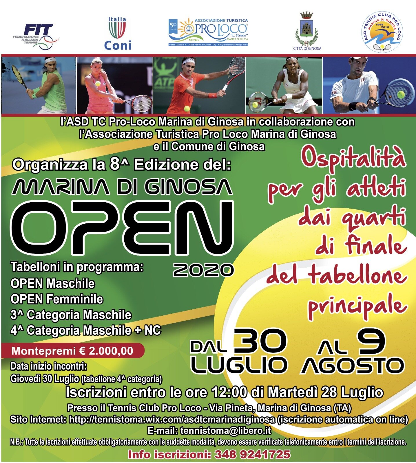 Dal 30 luglio al 9 agosto l'ottavo Marina di Ginosa Open Dal 30 luglio al 9 agosto l'ottavo Marina di Ginosa Open