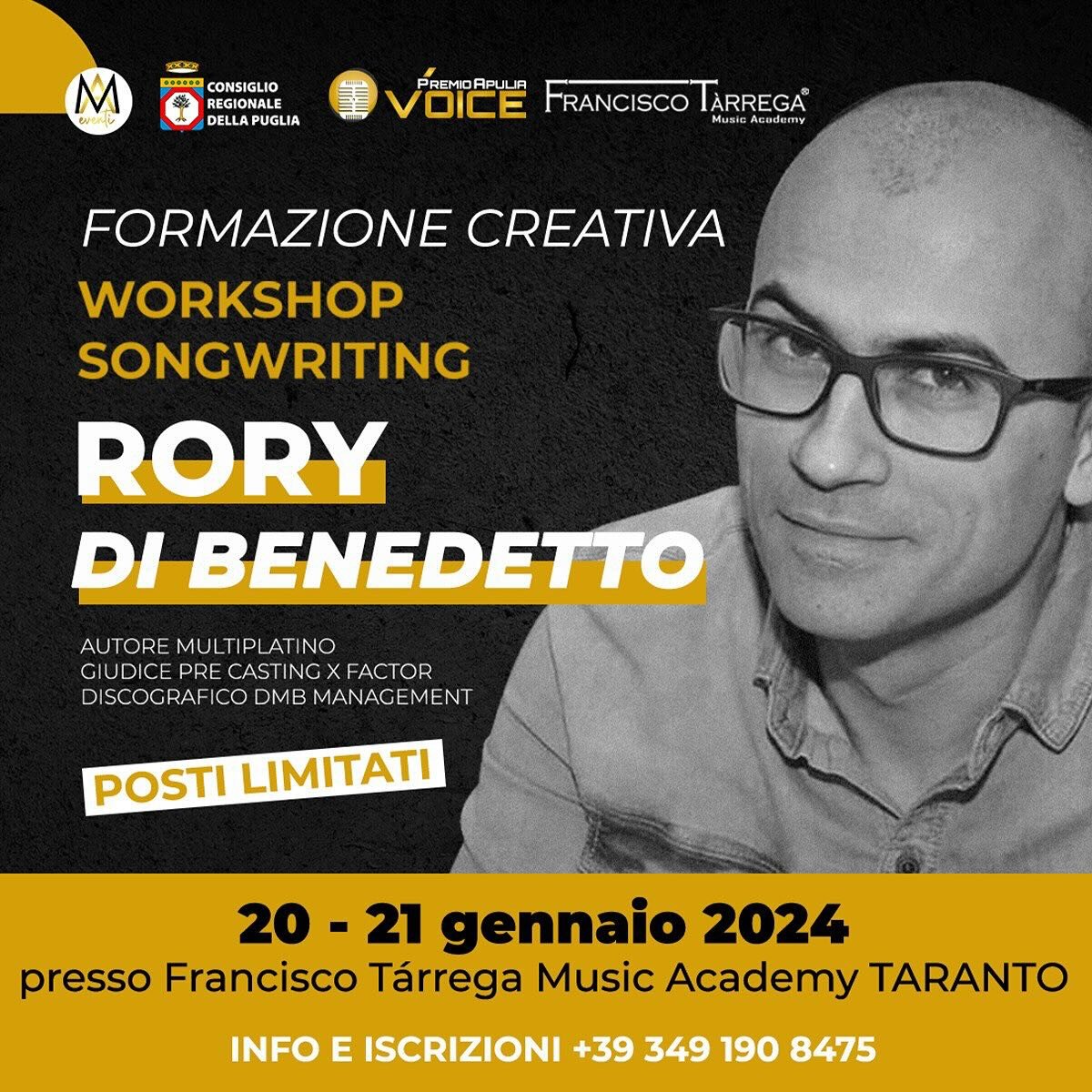 M.A. Eventi, Rory Di Benedetto torna a Taranto per il progetto “Formazione Creativa”