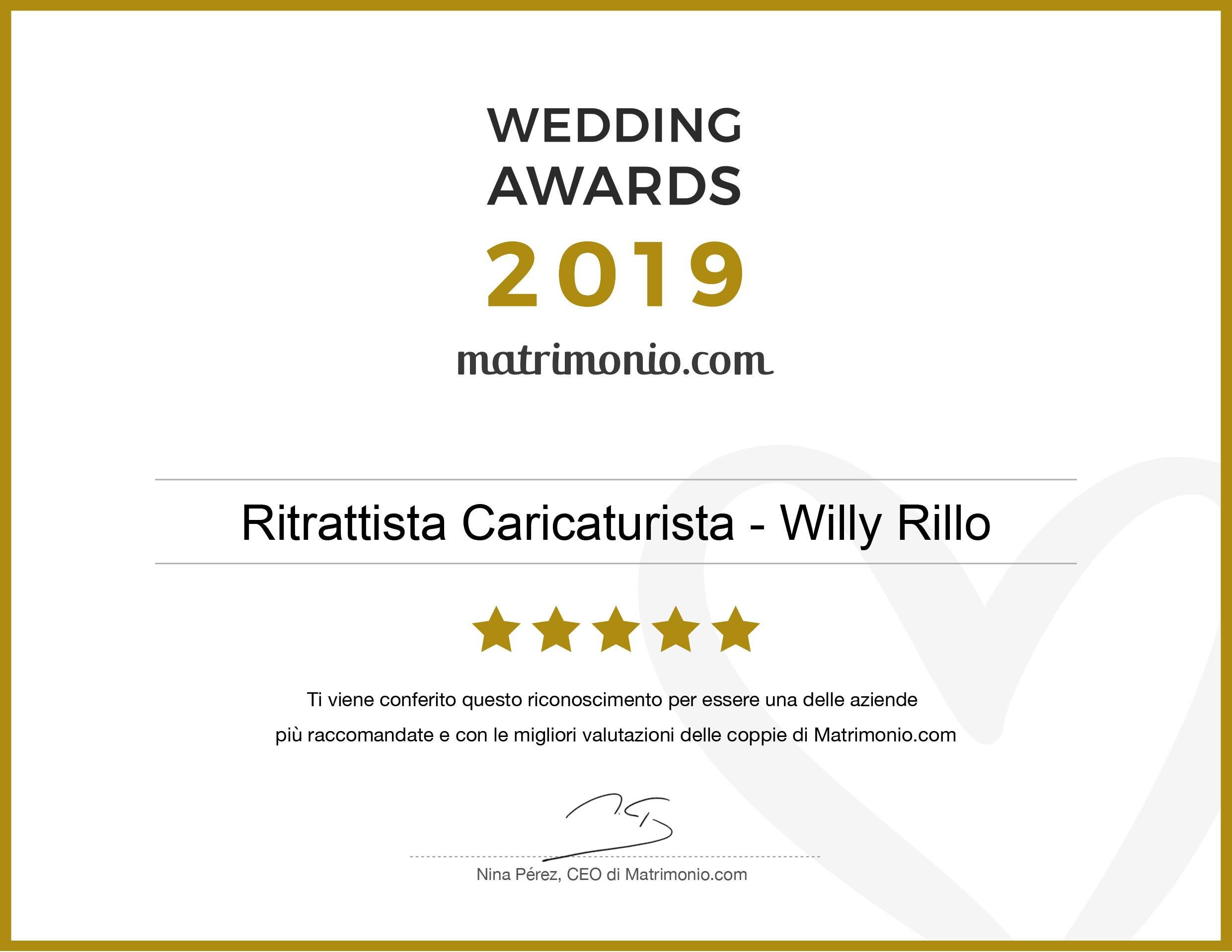Ritrattista Caricaturista - Willy Rillo riceve il premio più prestigioso del settore nuziale: Wedding Awards 2019 nella categoria Specialità Ritrattista Caricaturista - Willy Rillo riceve il premio più prestigioso del settore nuziale: Wedding Awards 2019 nella categoria Specialità