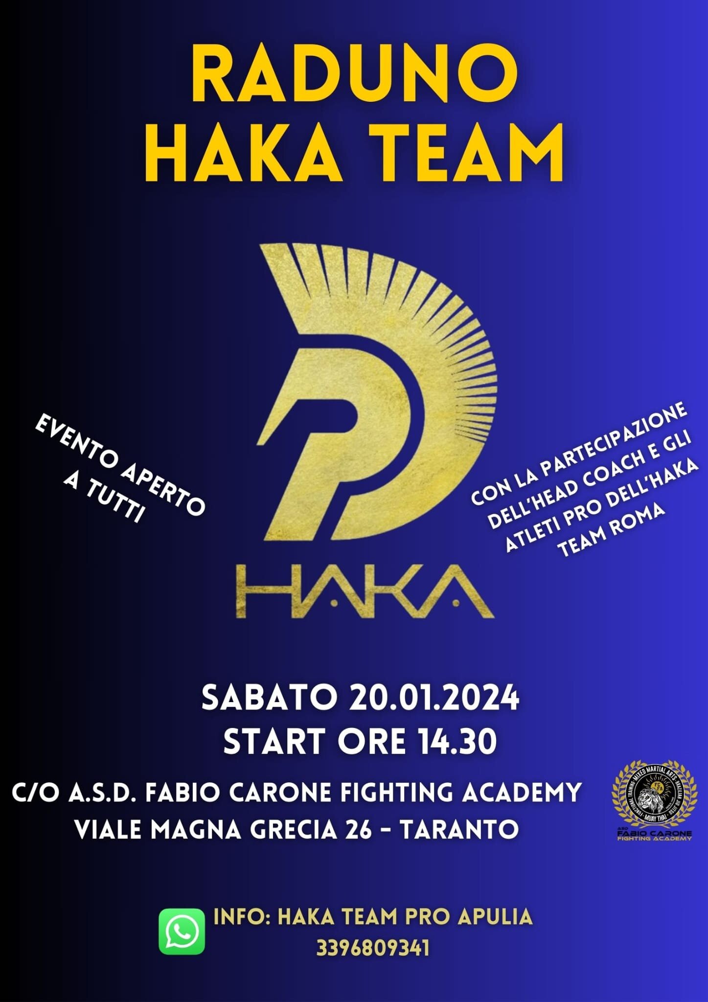 Sabato 20 gennaio raduno Haka Team alla Fabio Carone Fighting Academy