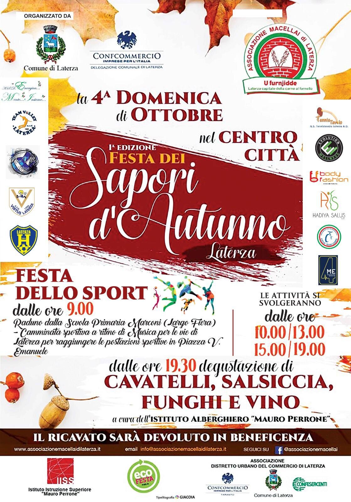 "FESTA DEI SAPORI D'AUTUNNO E DELLO SPORT", Laterza si trasforma in un campo sportivo a cielo aperto