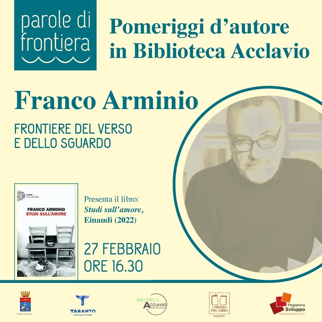 Pomeriggi d’autore alla Biblioteca Acclavio. Franco Arminio presenta il suo libro: “Studi sull’amore”
