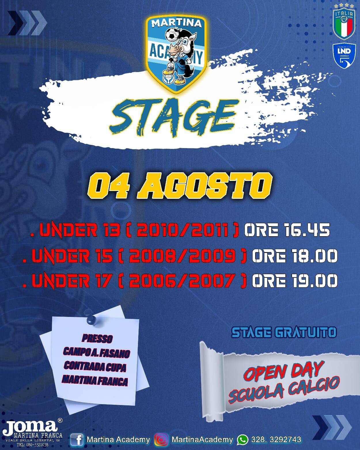 Martina Academy, domani stage per Under 13, Under 15 e Under 17