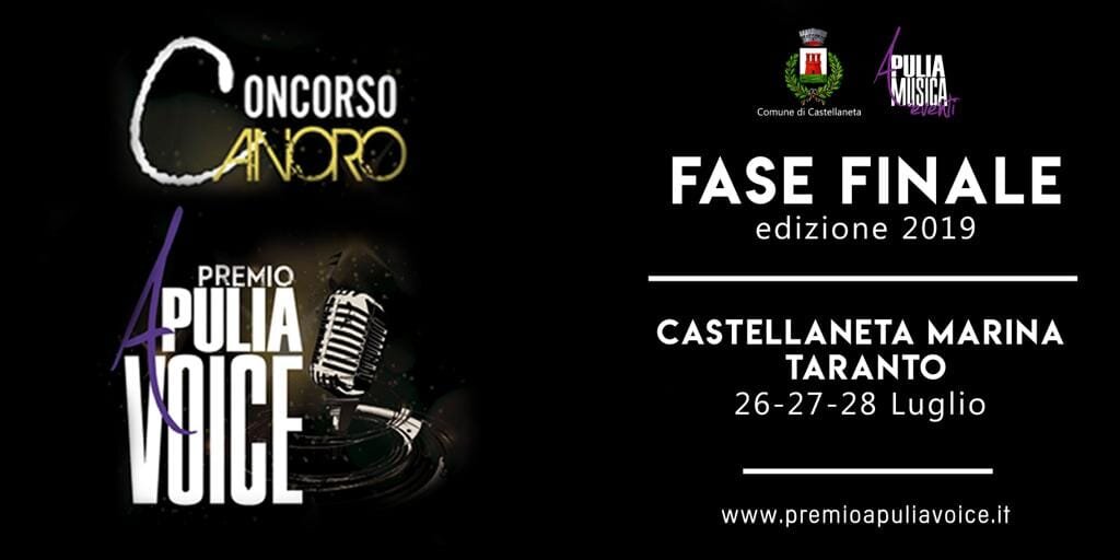 26-28 luglio: Premio Apulia Voice 2019 a Castellaneta Marina 26-28 luglio: Premio Apulia Voice 2019 a Castellaneta Marina