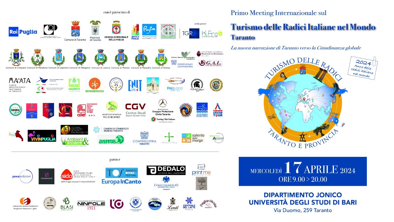 A Taranto il primo Meeting Internazionale sul “Turismo delle Radici Italiane nel Mondo” e presentazione del “Rapporto Italiani nel Mondo” della Fondazione Migrantes A Taranto il primo Meeting Internazionale sul “Turismo delle Radici Italiane nel Mondo” e presentazione del “Rapporto Italiani nel Mondo” della Fondazione Migrantes
