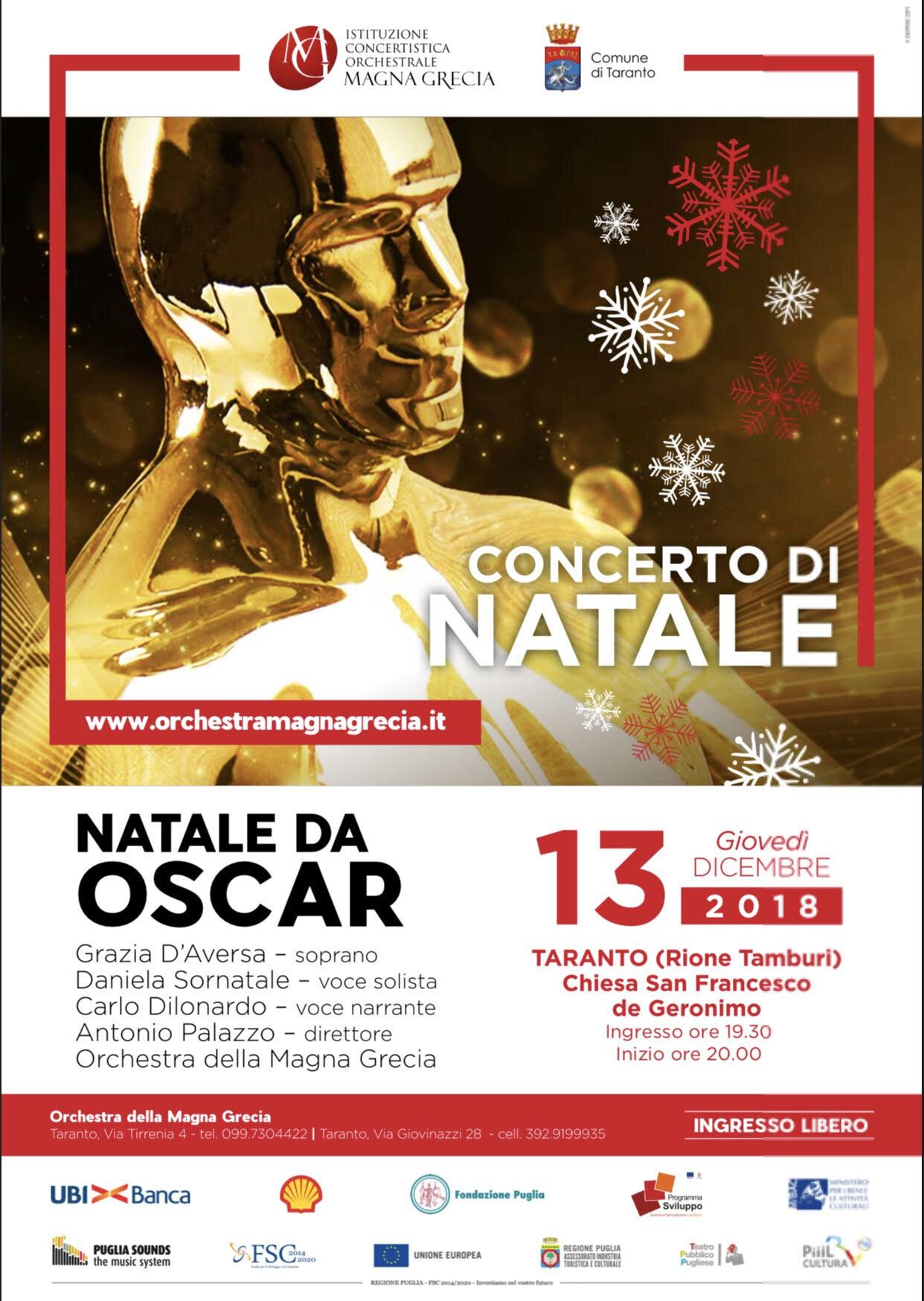 12-13 dicembre, "Un Natale da Oscar" per l'Orchestra della Magna Grecia 12-13 dicembre, "Un Natale da Oscar" per l'Orchestra della Magna Grecia