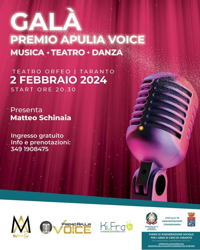 Il 2 febbraio la seconda edizione del Galà del Premio Apulia Voice Il 2 febbraio la seconda edizione del Galà del Premio Apulia Voice