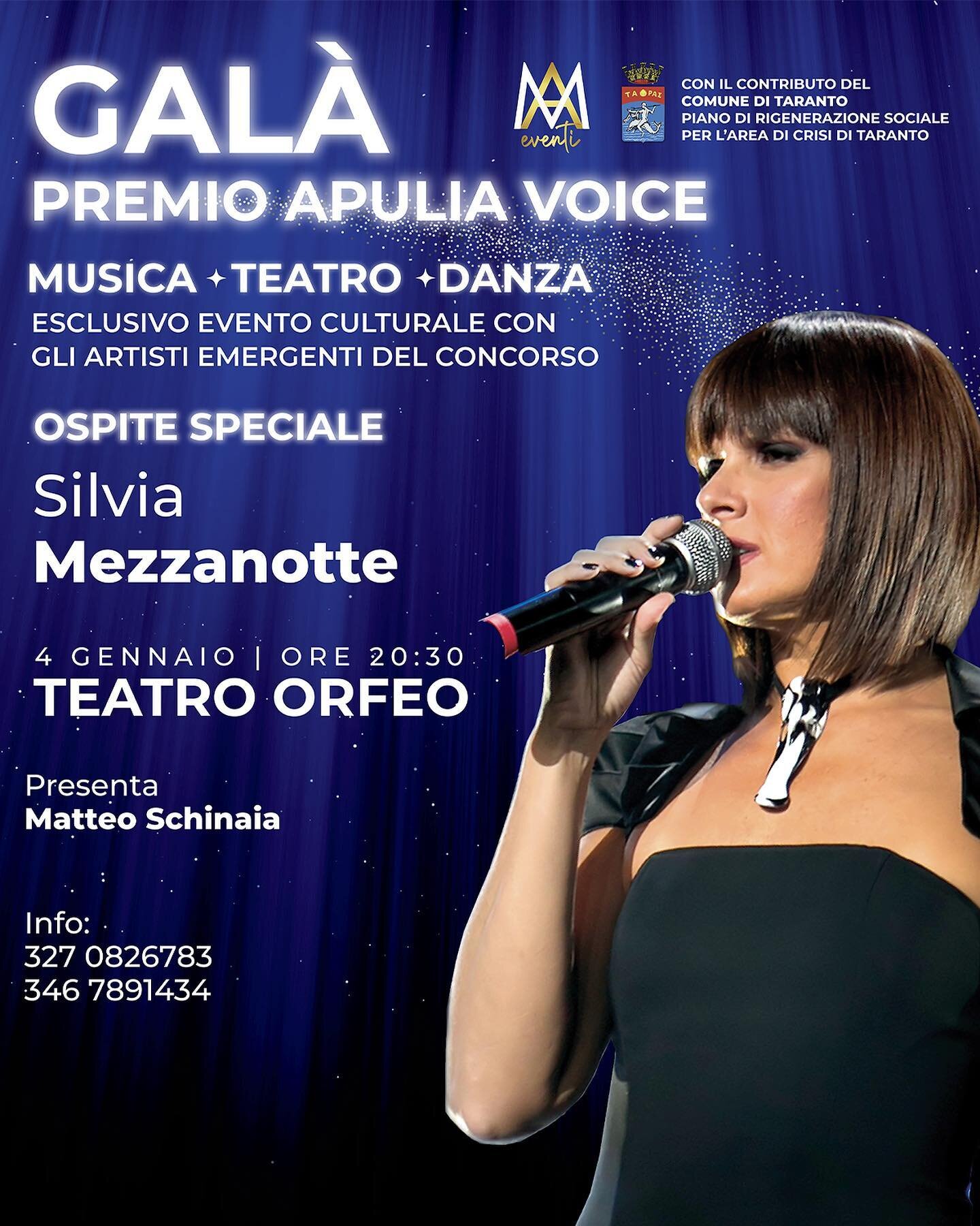 Gala Premio Apulia Voice, il 4 gennaio all'Orfeo con Silvia Mezzanotte