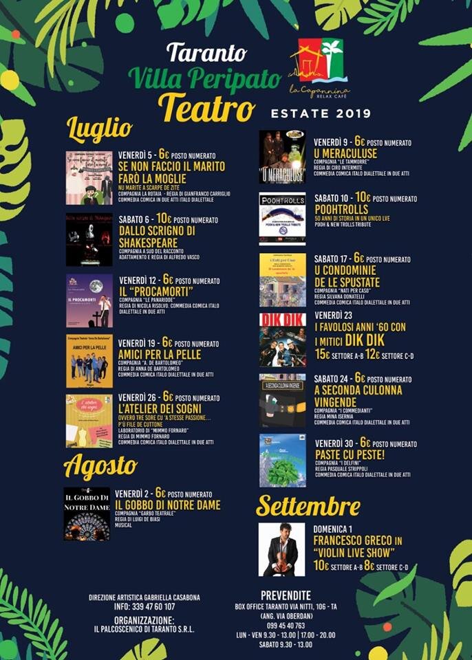Presentata la Rassegna Estiva in Villa Peripato: teatro, musica, musical e cinema Presentata la Rassegna Estiva in Villa Peripato: teatro, musica, musical e cinema