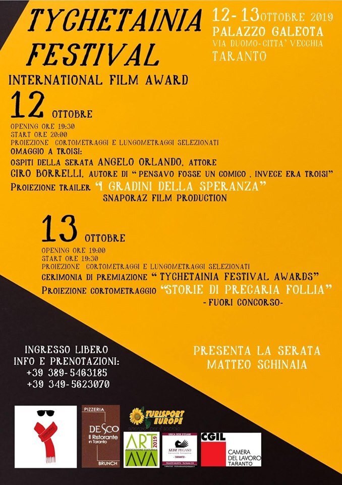"Tychetainìa", a Taranto un festival internazionale del cinema: ospite Angelo Orlando di "Pensavo fosse amore... invece era un calesse"