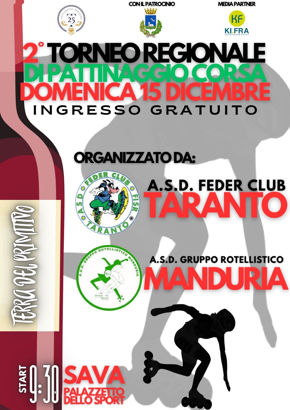 Domani il 2° Torneo Regionale di Pattinaggio Corsa "Terra del Primitivo"
