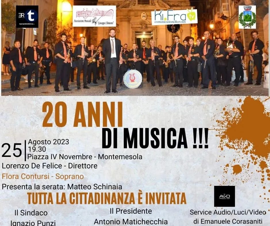 Montemesola, l'Associazione Musicale "Giuseppe Chimienti" festeggia i suoi primi 20 anni