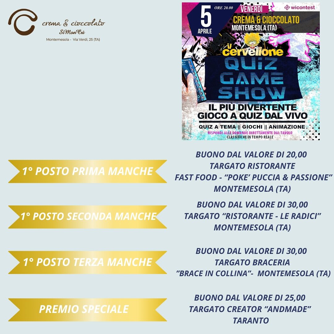 Il 5 aprile torna "Il Cervellone" al "Crema&Cioccolato" di Montemesola