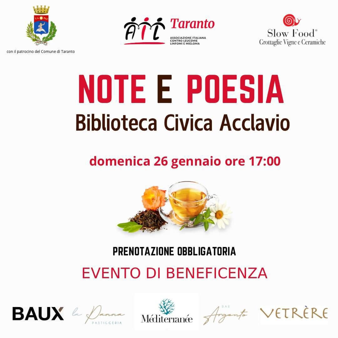 Alla biblioteca "Acclavio" di Taranto “Note e Poesia” insieme per l’Ail