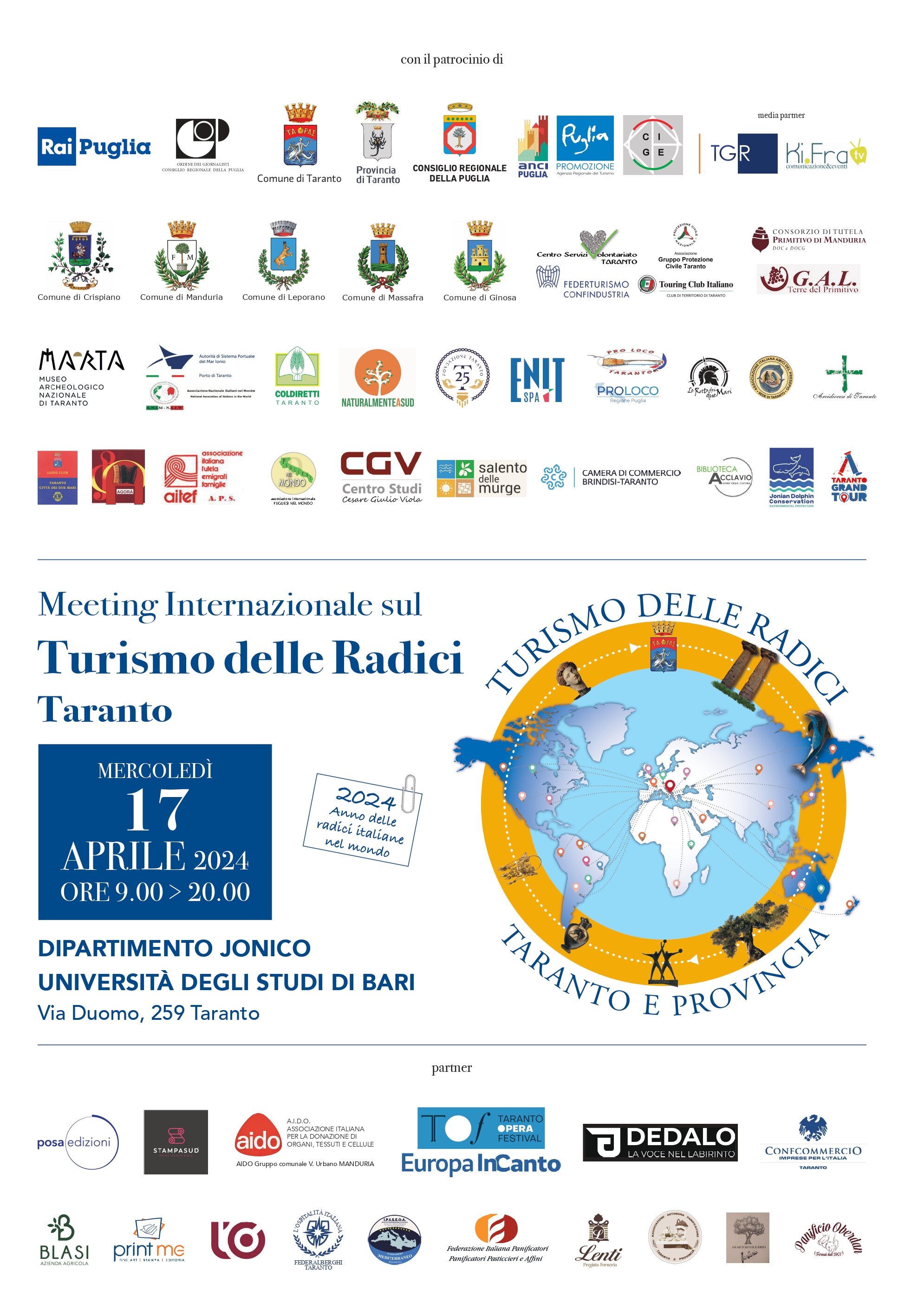 A Taranto il primo Meeting Internazionale sul “Turismo delle Radici Italiane nel Mondo” e presentazione del “Rapporto Italiani nel Mondo” della Fondazione Migrantes A Taranto il primo Meeting Internazionale sul “Turismo delle Radici Italiane nel Mondo” e presentazione del “Rapporto Italiani nel Mondo” della Fondazione Migrantes