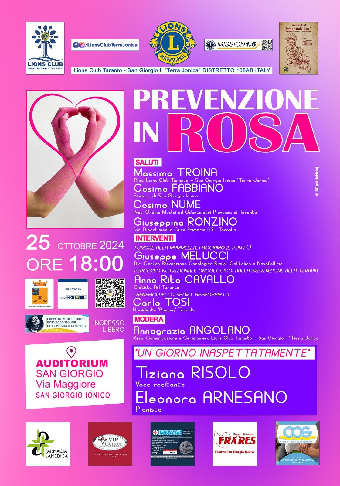 25 ottobre: il Lions Club Terra Jonica presenta "Prevenzione in Rosa"