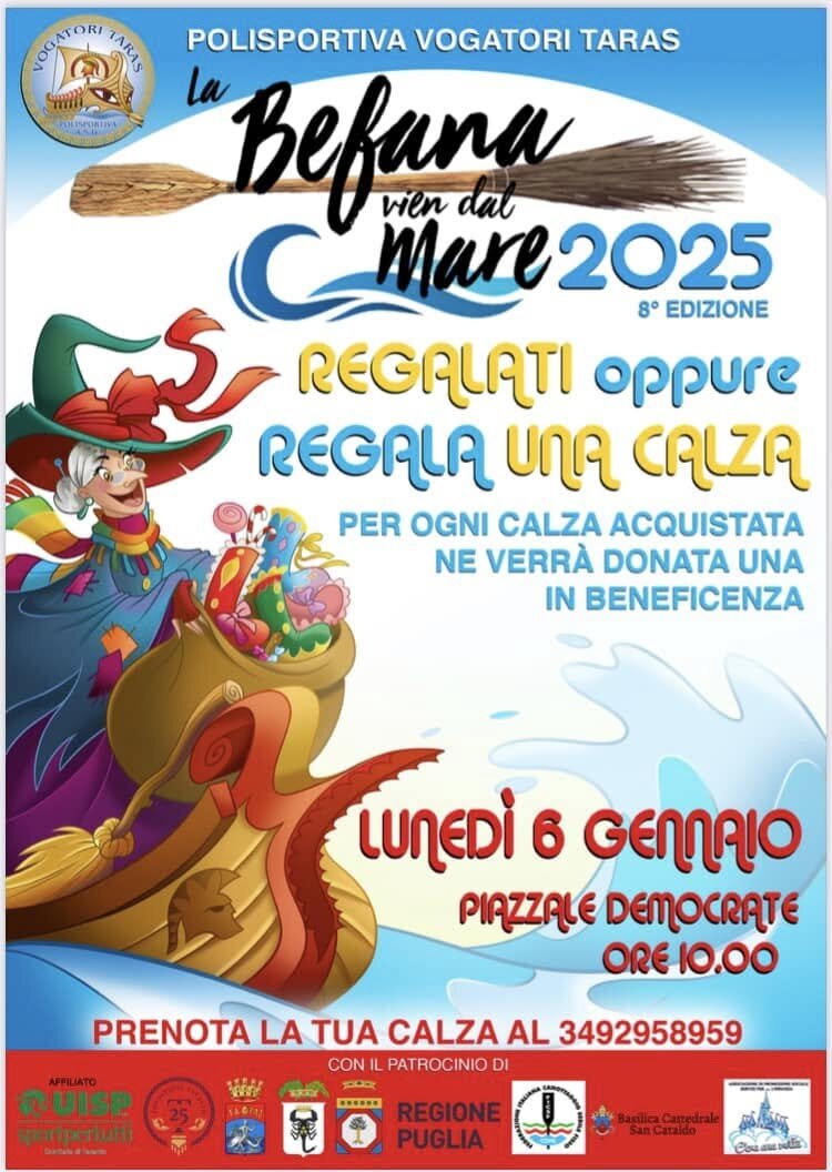 Lunedì 6 gennaio torna "La Befana vien dal mare" della Polisportiva Vogatori Taras