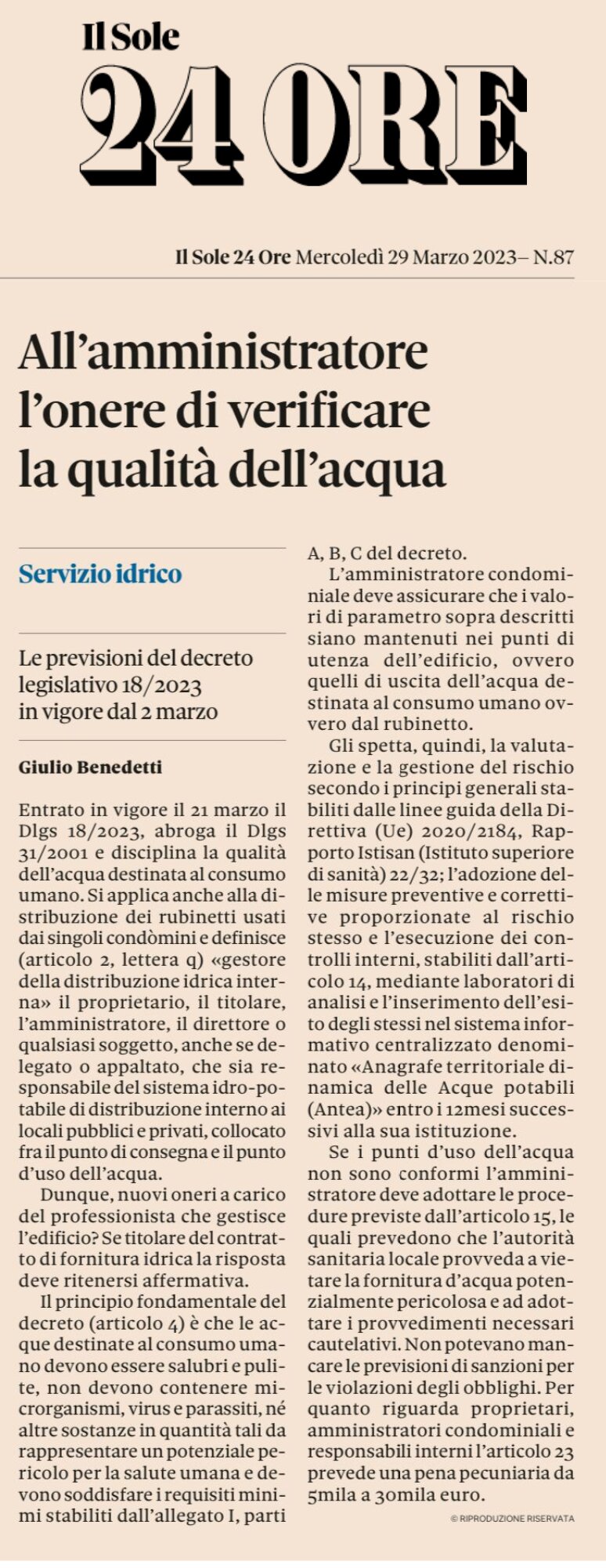 Articolo Pubblicato da IL SOLE 24 ORE il 29/03/2023 Articolo Pubblicato da IL SOLE 24 ORE il 29/03/2023