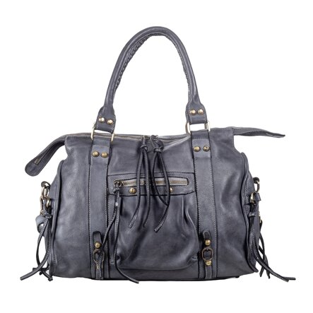 Borsa donna LA VITA FIRENZE in pelle vegetale color nero con manico dalla forma cilindrica realizzata da artigiani a Firenze.