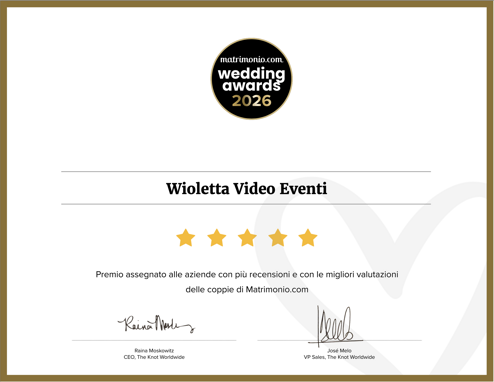 Wioletta Video Eventi, vincitore Wedding Awards 2024 Matrimonio.com