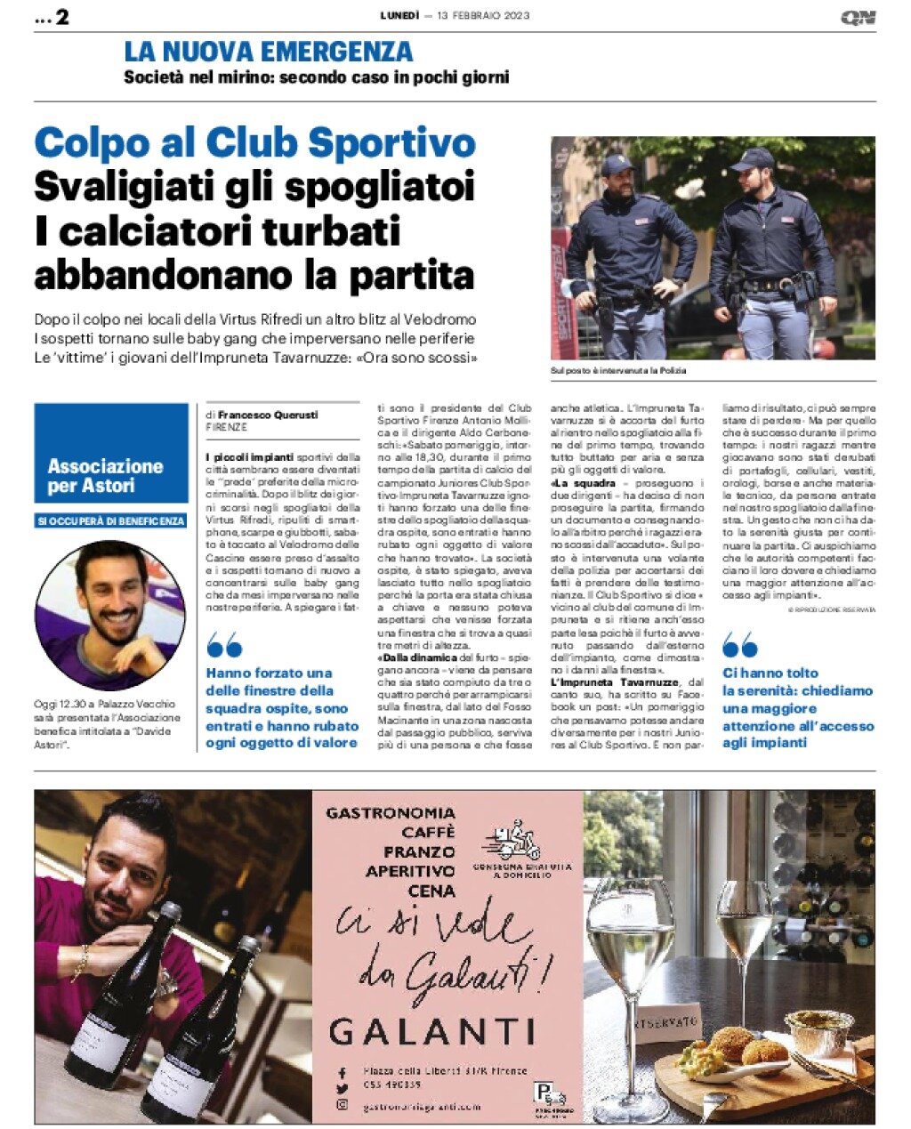 Rassegna Stampa, la brutta vicenda dei nostri Juniores su "La Nazione"