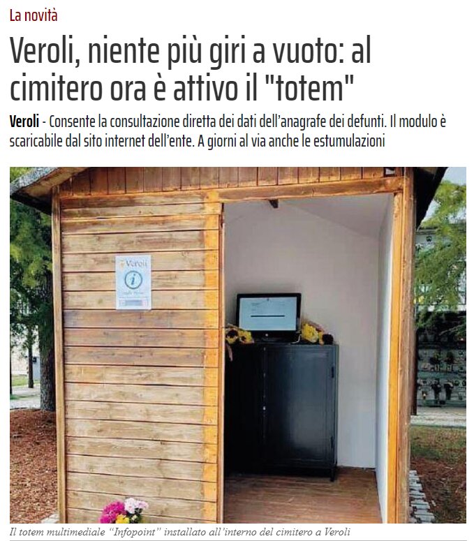 Nuovo totem informativo al cimitero del Comune di Veroli